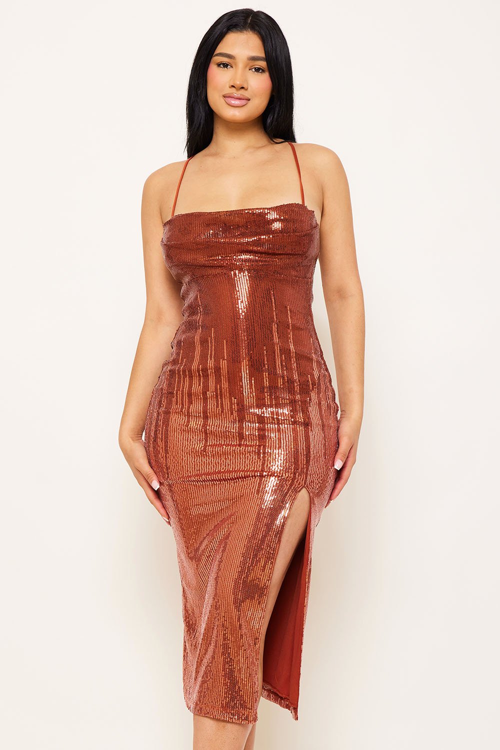 SEQUIN TWO-TOWN MIDI DRESS