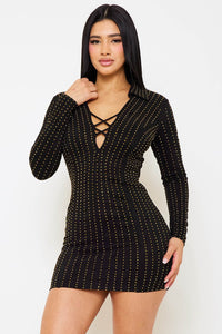 VERTICAL STRIPED RHINESTONE MINI DRESS