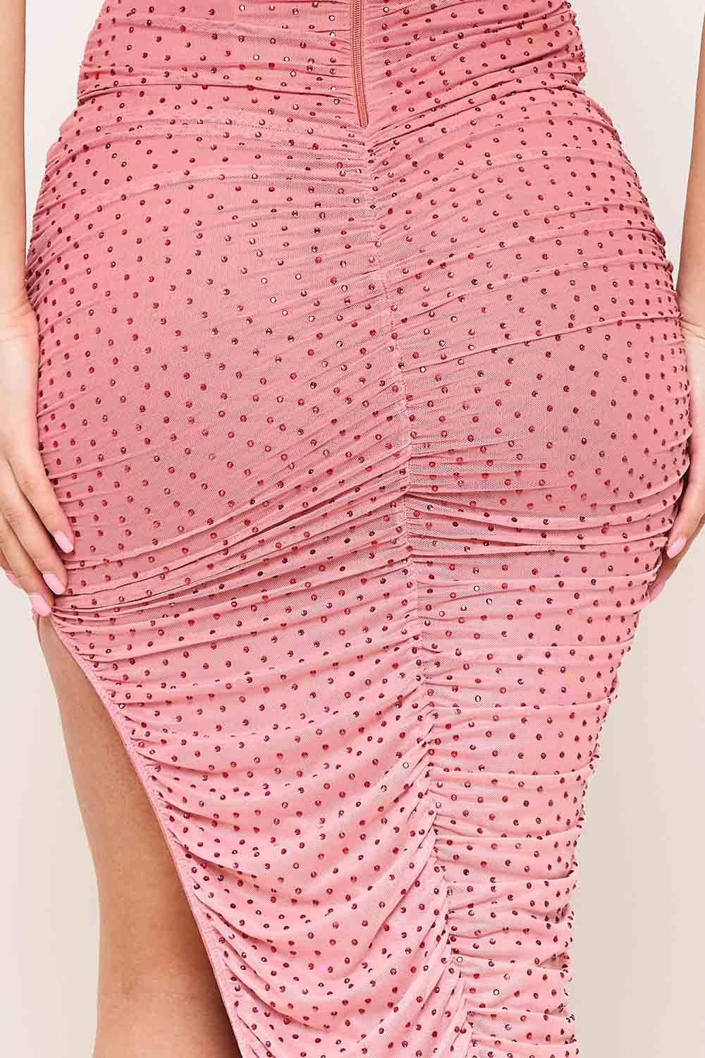 OMBRE RHINESTONE SQUARE NECK MIDI DRESS