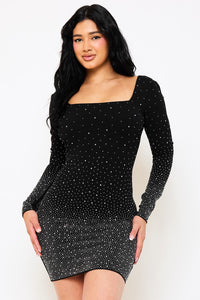 GRADATION RHINESTONE MINI DRESS