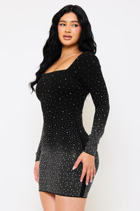 GRADATION RHINESTONE MINI DRESS