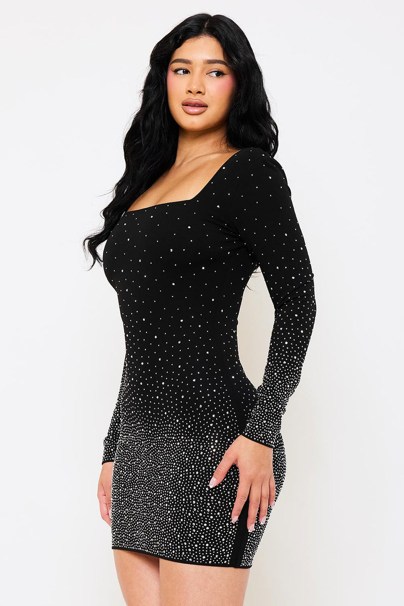 GRADATION RHINESTONE MINI DRESS