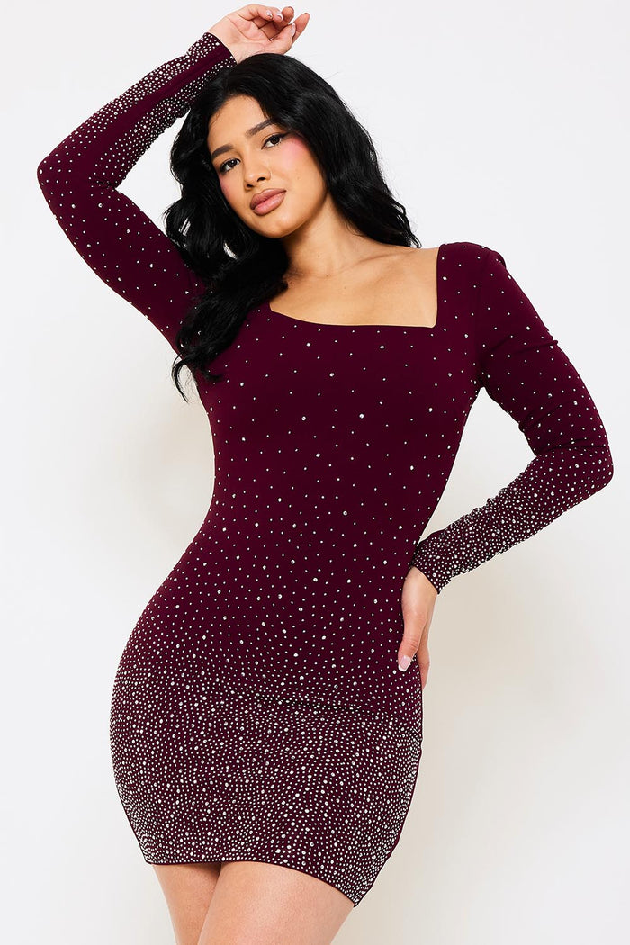 GRADATION RHINESTONE MINI DRESS