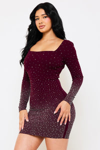 GRADATION RHINESTONE MINI DRESS