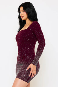 GRADATION RHINESTONE MINI DRESS