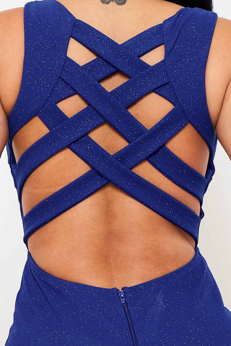 GLITTERED CRISS-CROSS OPEN BACK MINI DRESS