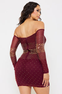 POWER MESH WITH GOLD FOIL BODYCON MINI DRESS