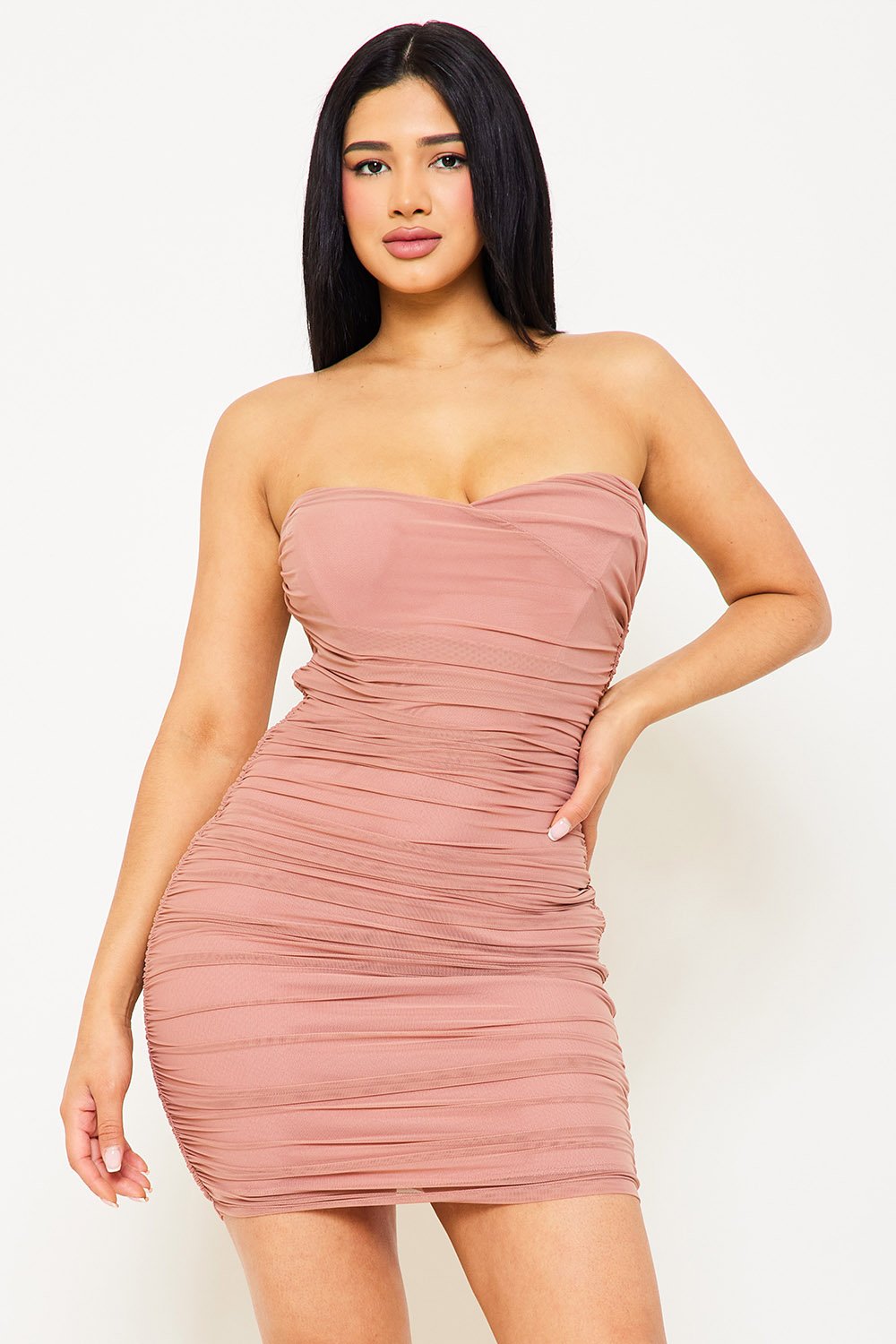 PLEATED TUBE TOP MINI DRESS