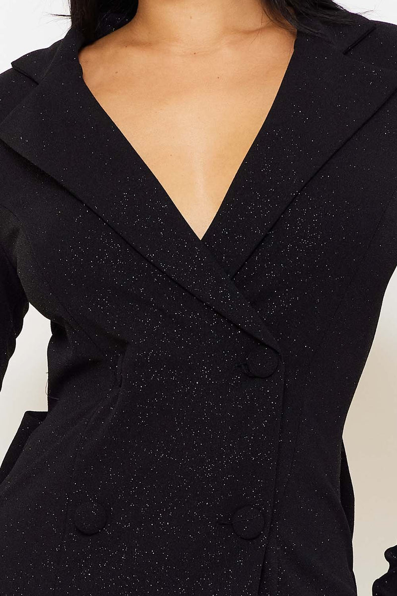 GLITTERED OPEN BACK SUIT MINI DRESS