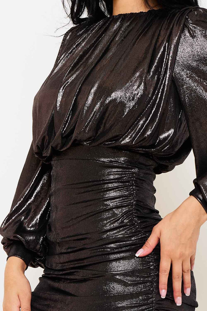 METALLIC FOIL PLEATED MINI DRESS