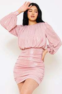 METALLIC FOIL PLEATED MINI DRESS