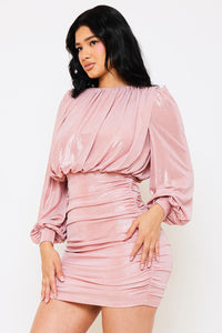 METALLIC FOIL PLEATED MINI DRESS