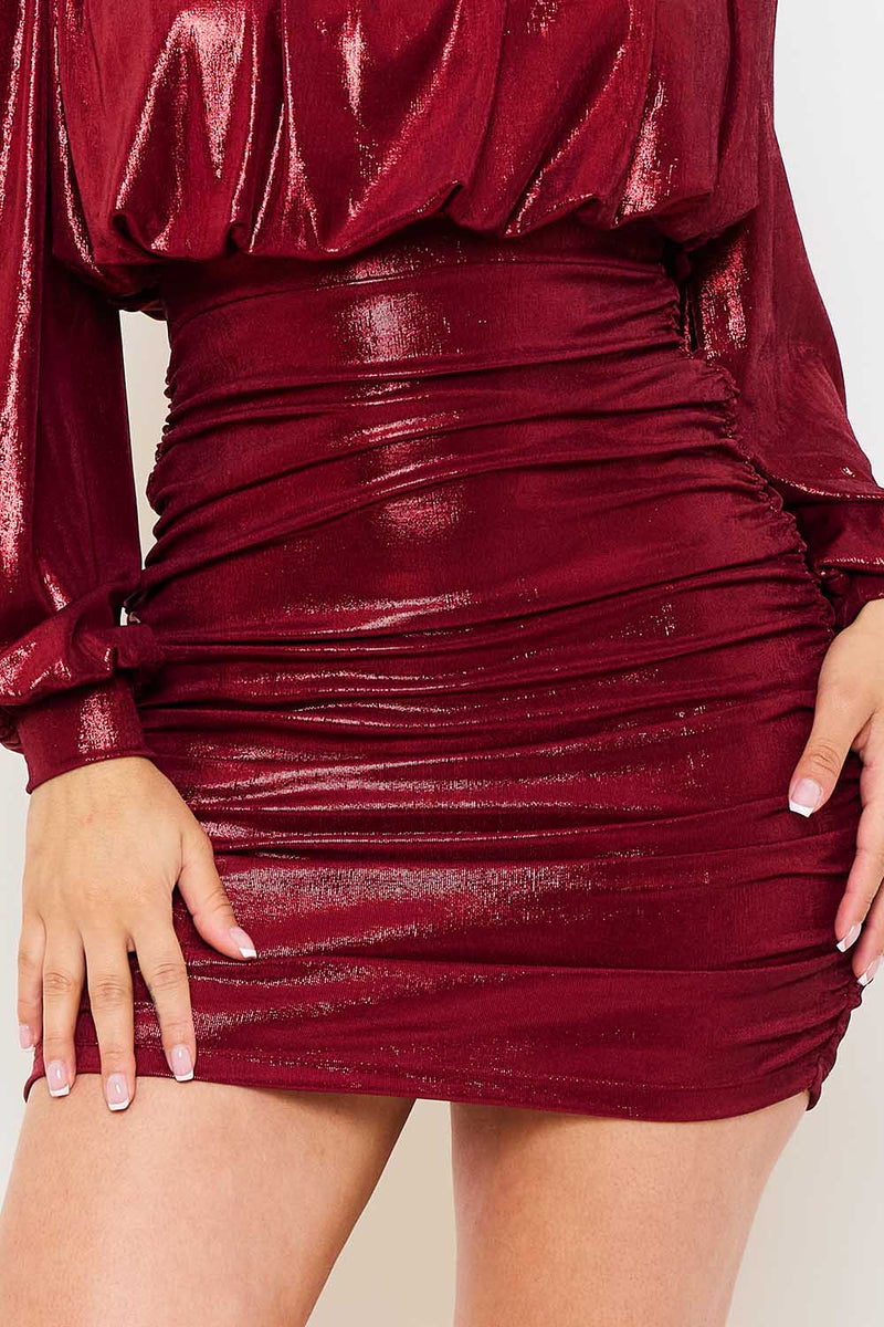 METALLIC FOIL PLEATED MINI DRESS