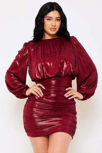 METALLIC FOIL PLEATED MINI DRESS