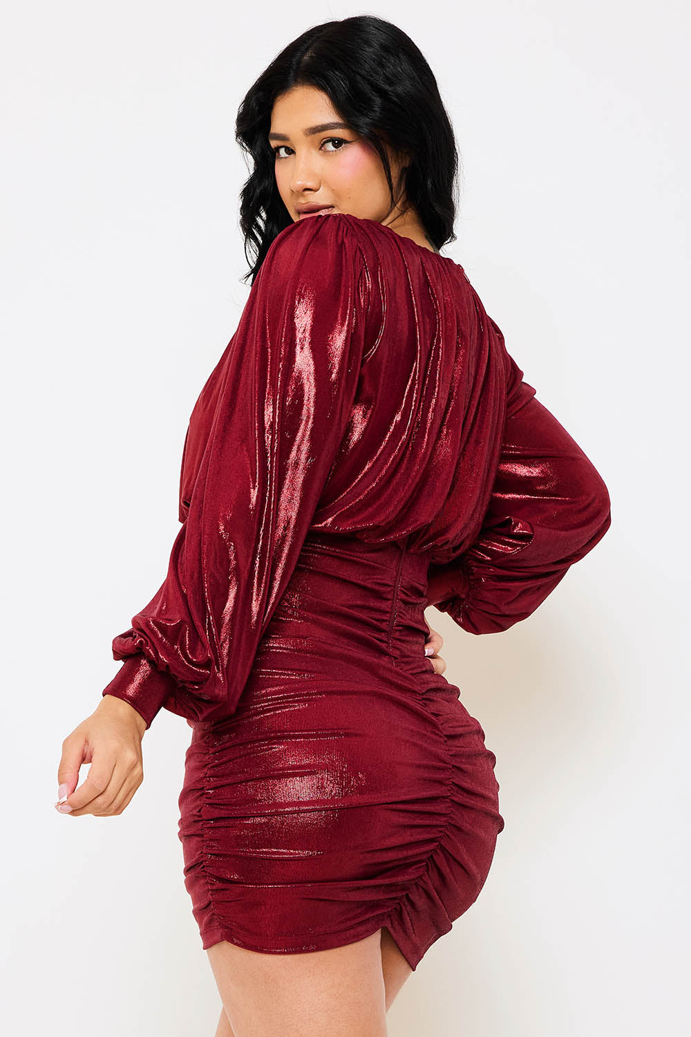 METALLIC FOIL PLEATED MINI DRESS