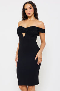 MESH WITH TECHNO CREPE MIDI DRESS