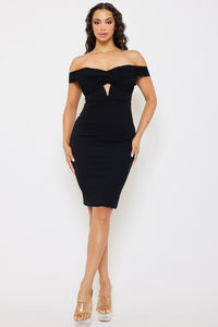 MESH WITH TECHNO CREPE MIDI DRESS