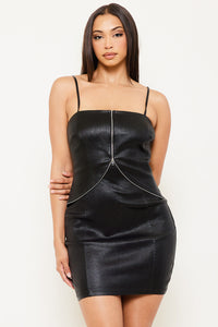 FAUX LEATHER WITH ZIPPER DETAIL MINI DRESS