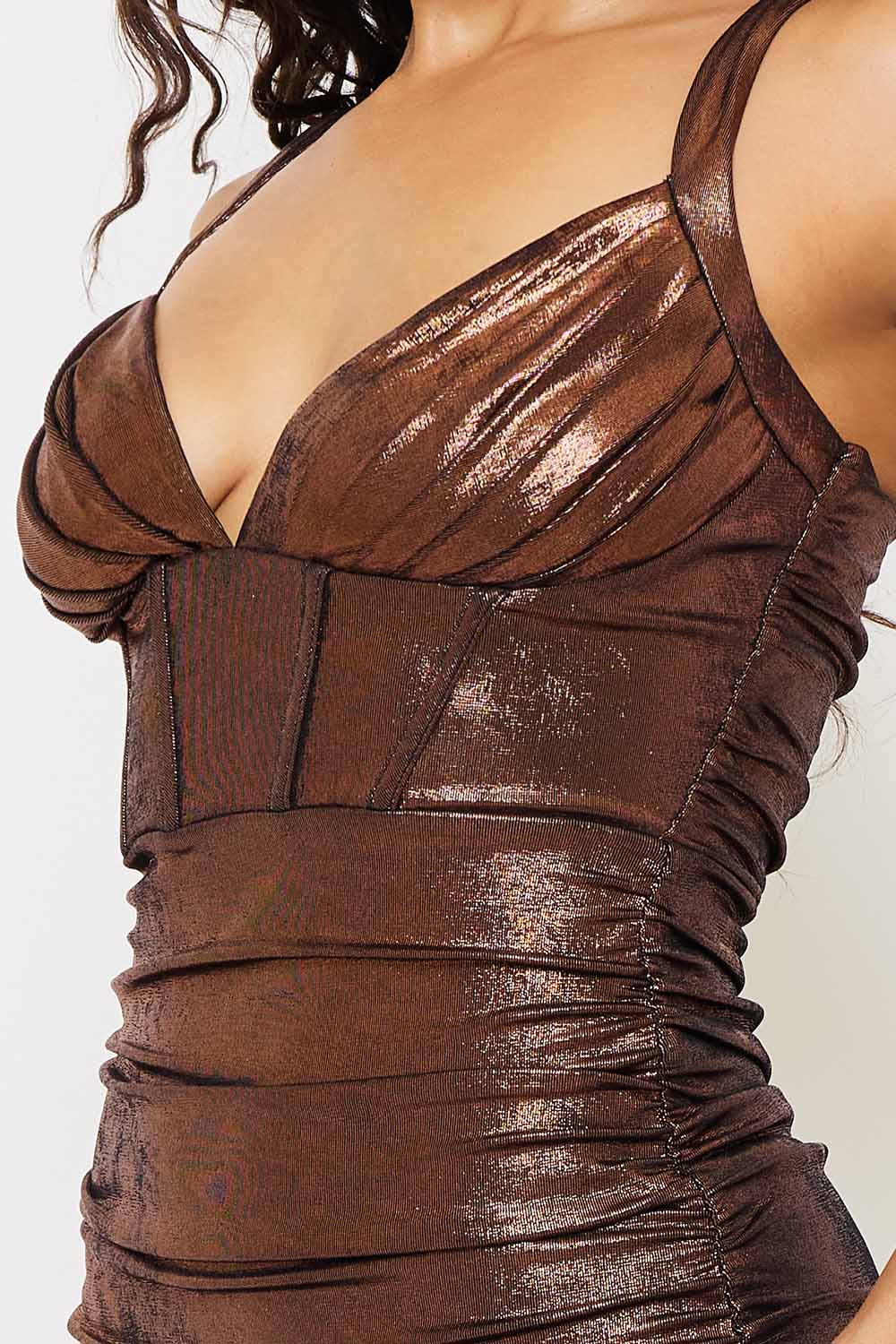 METALLIC CORSET BRALETTE MIDI DRESS