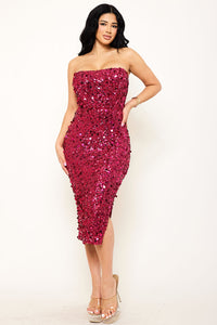 SEQUIN TUBE TOP MIDI DRESS