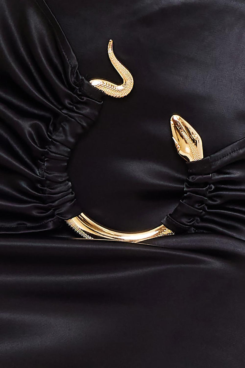 SATIN DOUBLE GOLD RING DETAIL MINI DRESS