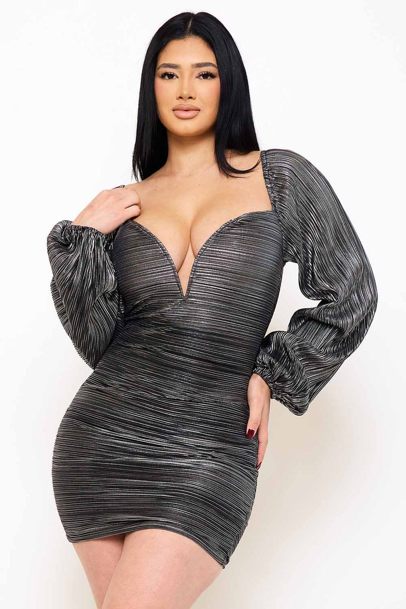 BODRE FOIL PLUNGING NECK MINI DRESS