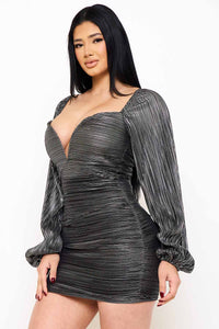 BODRE FOIL PLUNGING NECK MINI DRESS