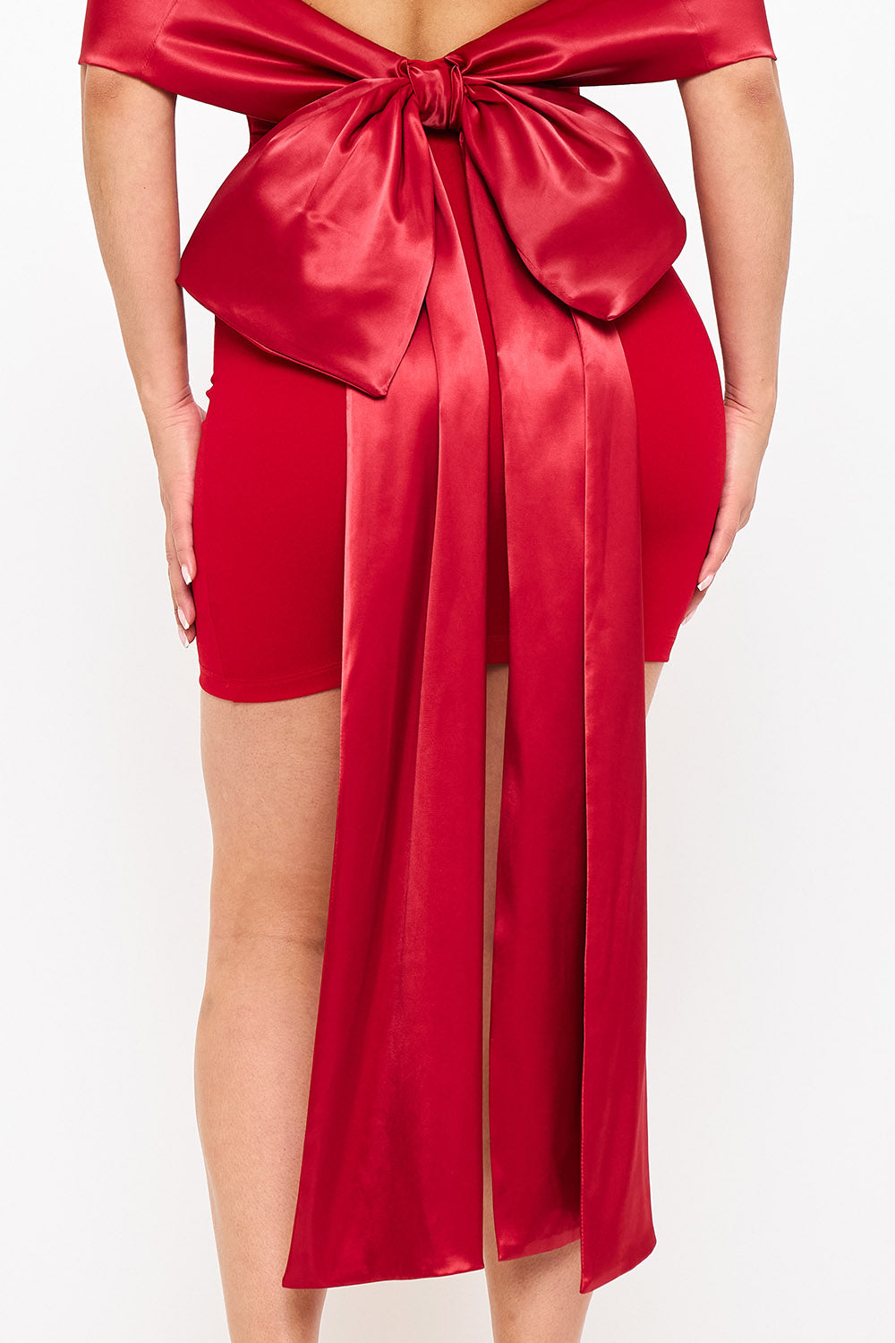 SATIN RIBBON BOW DETAIL BACK MINI DRESS