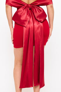 SATIN RIBBON BOW DETAIL BACK MINI DRESS