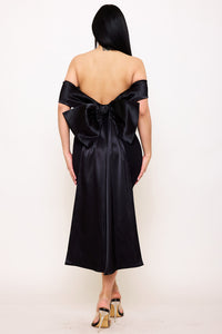 SATIN RIBBON BOW DETAIL BACK MINI DRESS