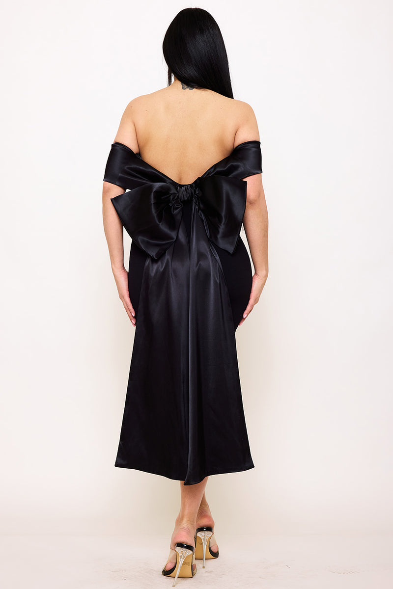 SATIN RIBBON BOW DETAIL BACK MINI DRESS