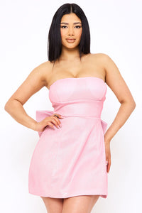 BONDED SHINY KNIT LARGE BOW ACCENT MINI DRESS