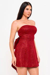 BONDED SHINY KNIT LARGE BOW ACCENT MINI DRESS