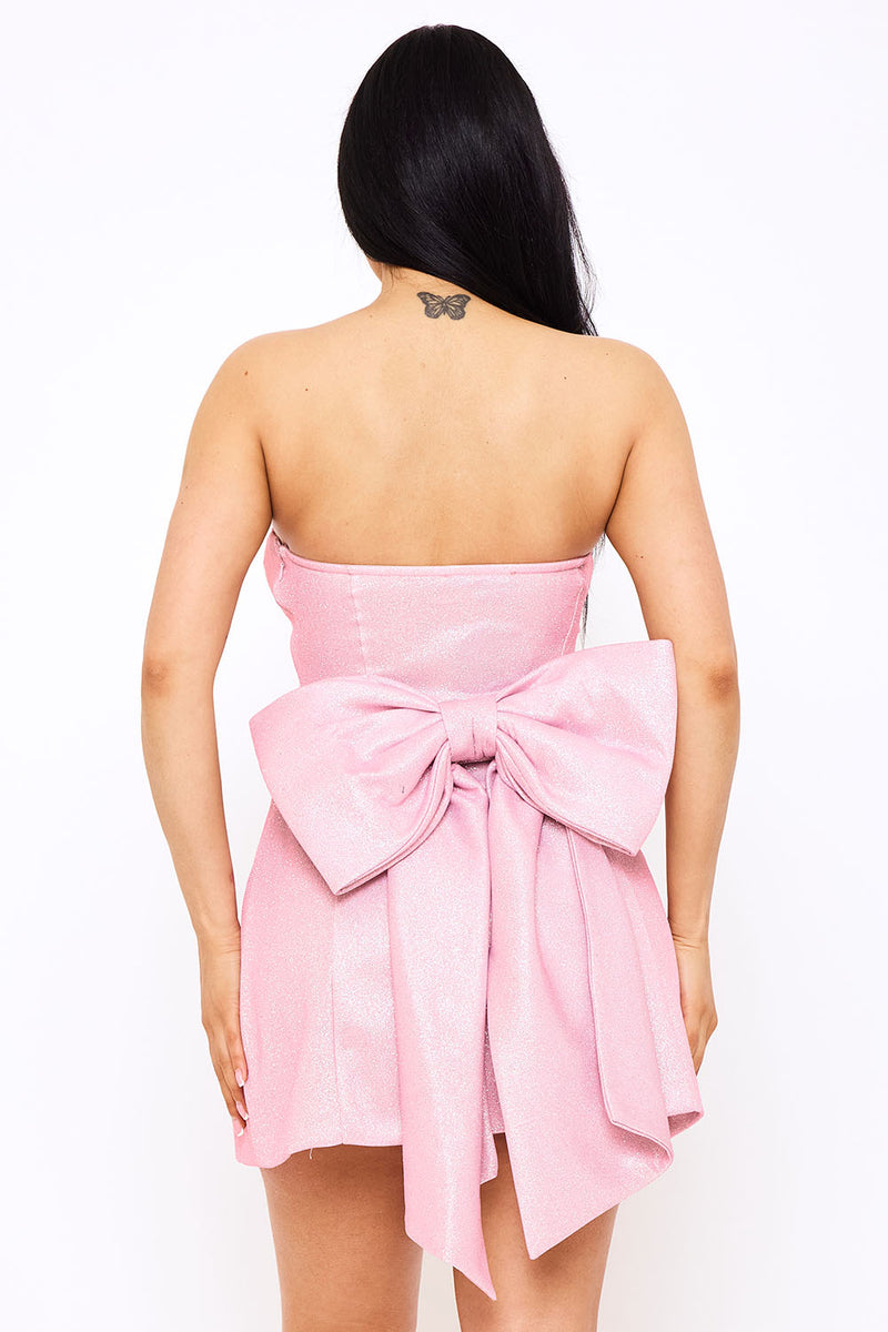 BONDED SHINY KNIT LARGE BOW ACCENT MINI DRESS