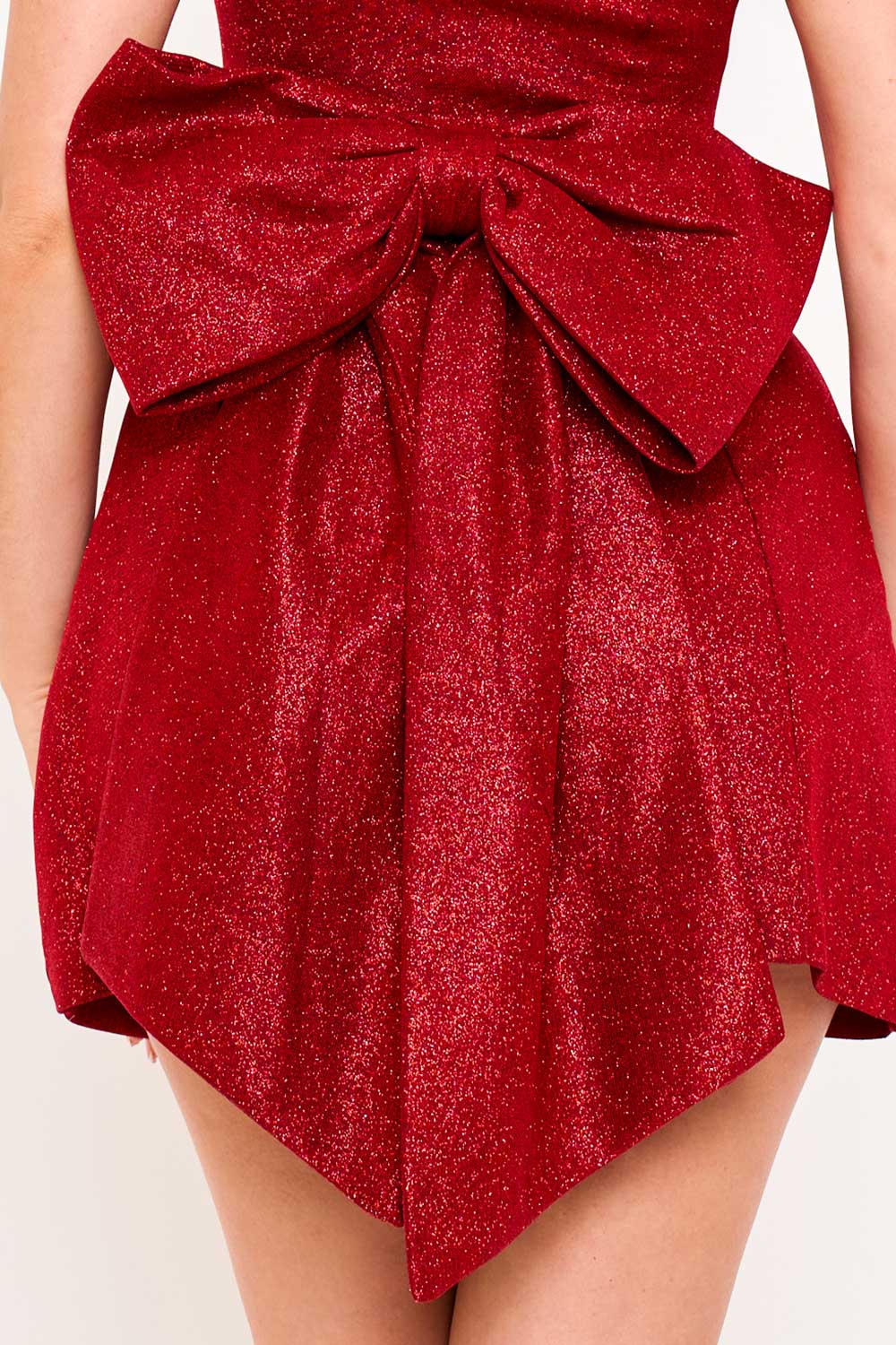 BONDED SHINY KNIT LARGE BOW ACCENT MINI DRESS