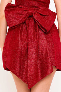 BONDED SHINY KNIT LARGE BOW ACCENT MINI DRESS