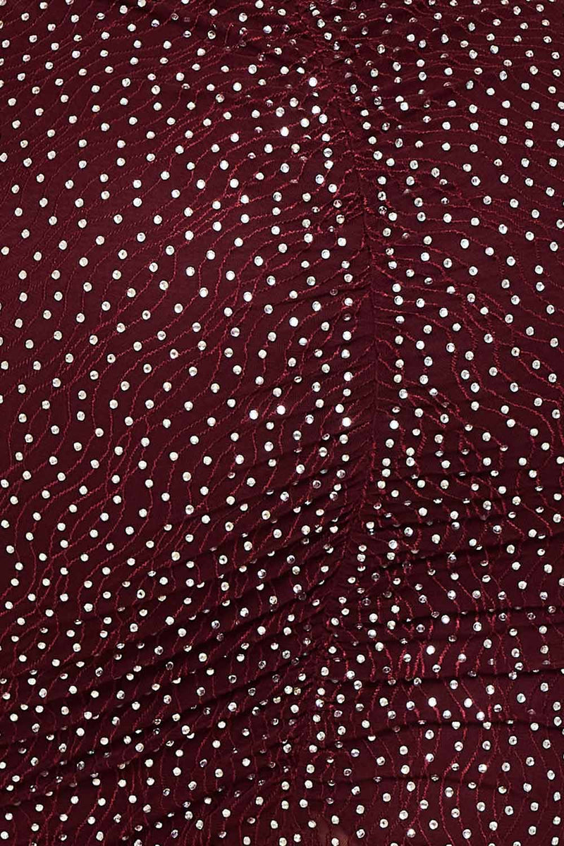 RHINESTONE ON STRETCH WAVY MESH MINI DRESS