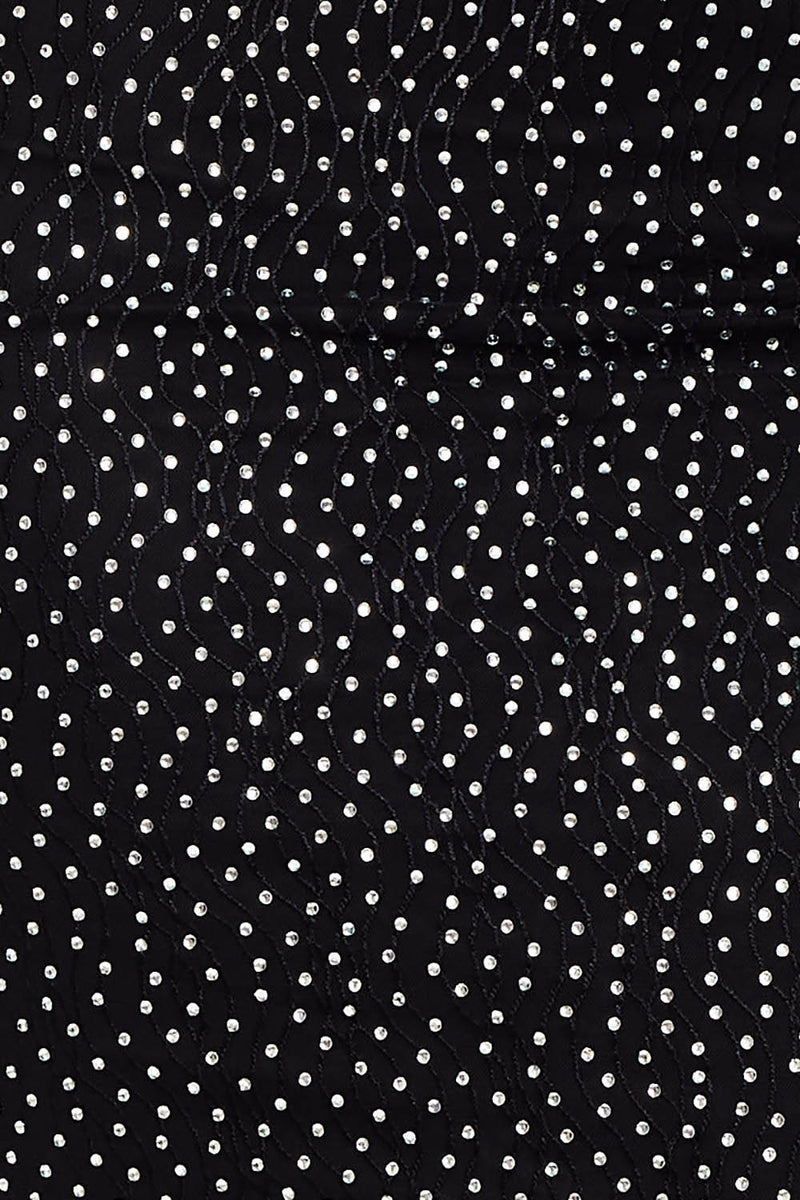 RHINESTONE ON STRETCH WAVY MESH MINI DRESS