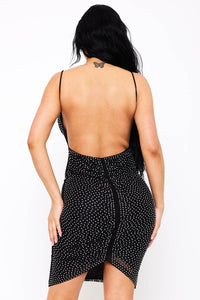 RHINESTONE ON STRETCH WAVY MESH MINI DRESS