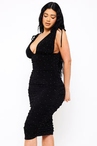 DEEP V-NECKLINE SOFT SLINKY MIDI DRESS