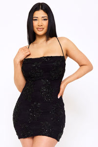 FLORAL LACE WITH BEAD DETAIL MINI DRESS