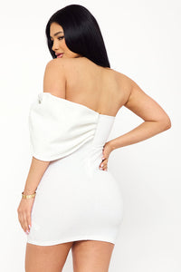 GLITTER WITH LARGE BOW ON ONE SHOULDER MINI DRESS