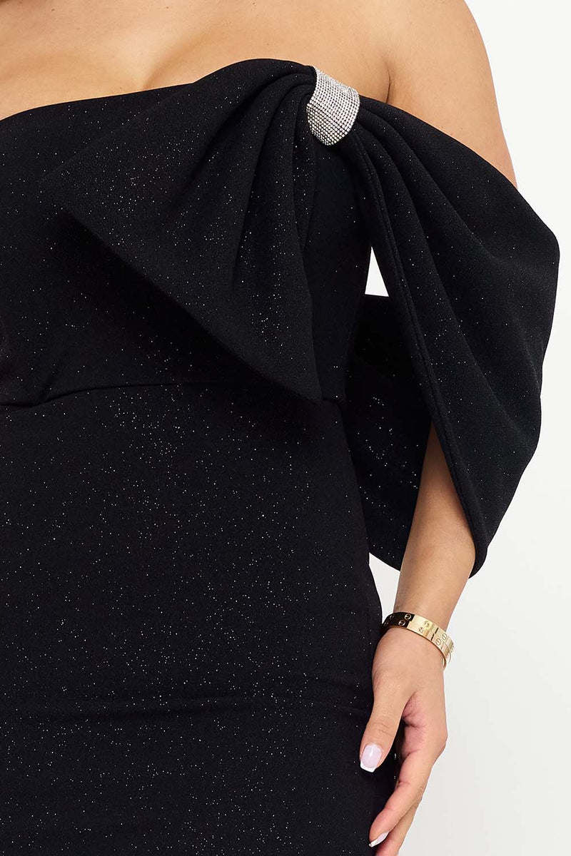 GLITTER WITH LARGE BOW ON ONE SHOULDER MINI DRESS