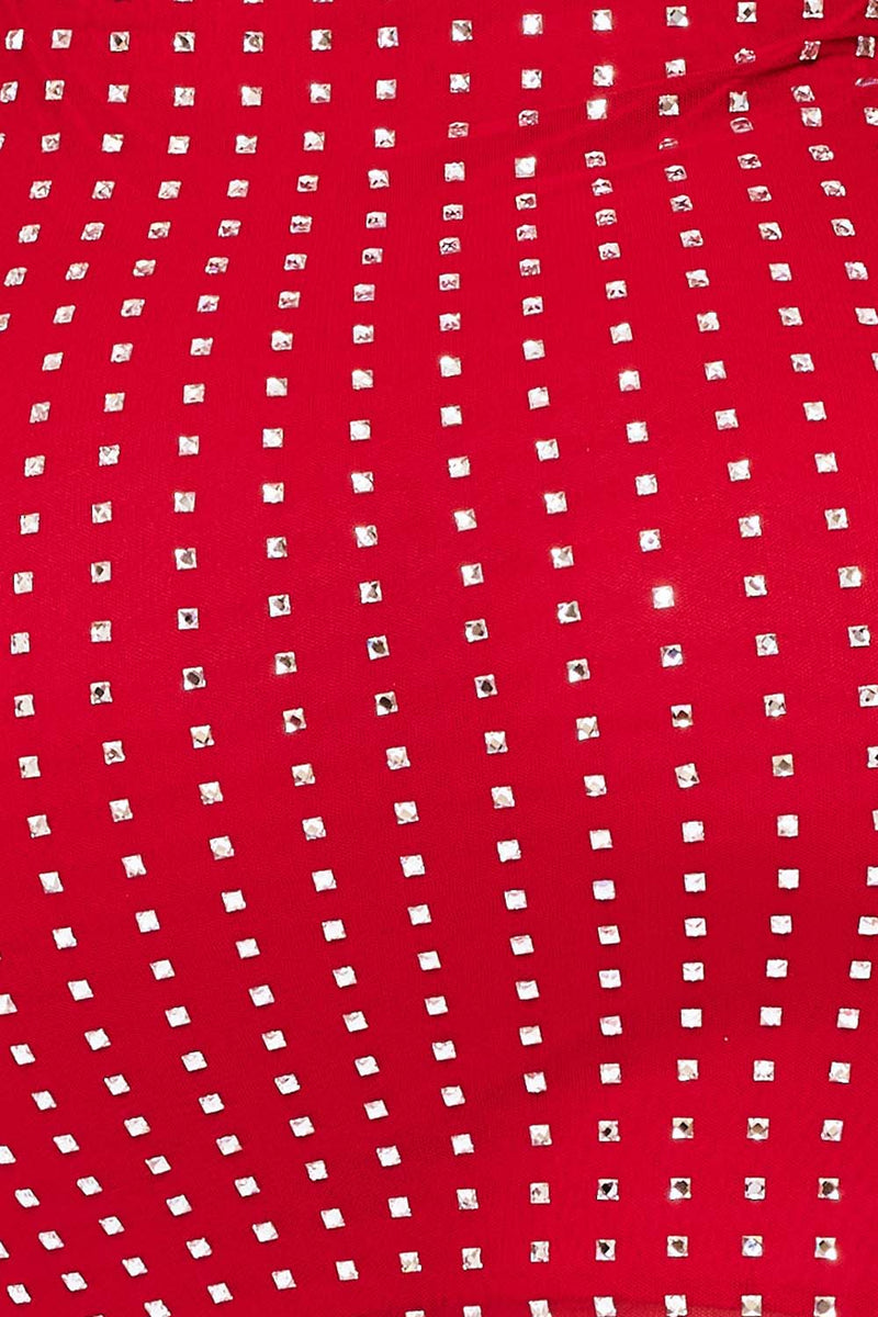 RHINESTONE ON POWER MESH DRAPED FRONT MINI DRESS