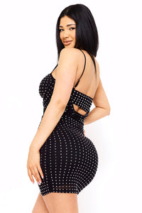 RHINESTONE ON POWER MESH DRAPED FRONT MINI DRESS