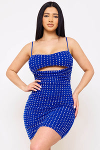 RHINESTONE ON POWER MESH DRAPED FRONT MINI DRESS