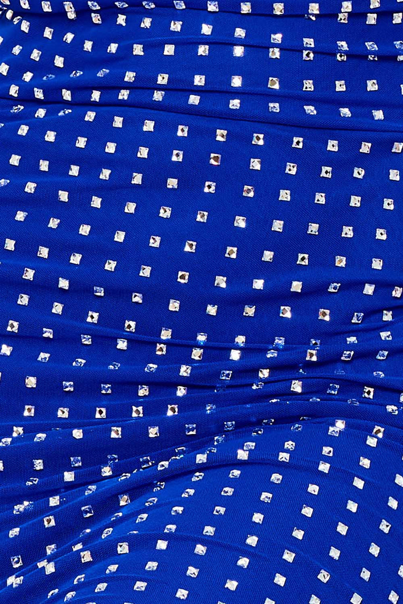 RHINESTONE ON POWER MESH DRAPED FRONT MINI DRESS