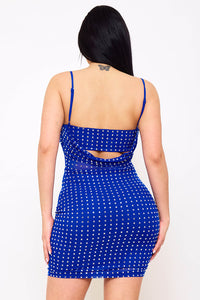 RHINESTONE ON POWER MESH DRAPED FRONT MINI DRESS
