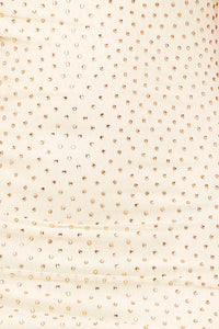 RHINESTONE ON POWER MESH OFF THE SHOUDLER MIDI DRESS