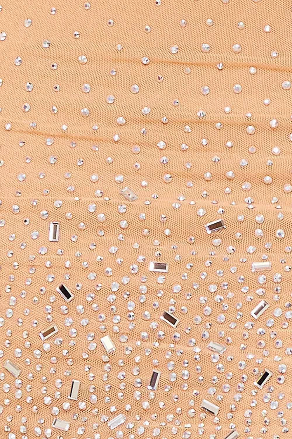 RADIENT RHINESTONE PATTERN ON POWER MESH MINI DRESS